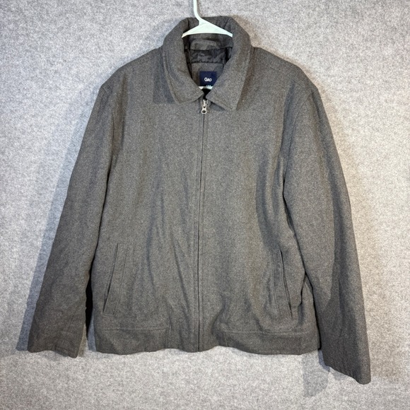 Jackets & Blazers - Gap Men's Charcoal Gray Wool Blend Zip Up Bomber‎ Jacket Size Large